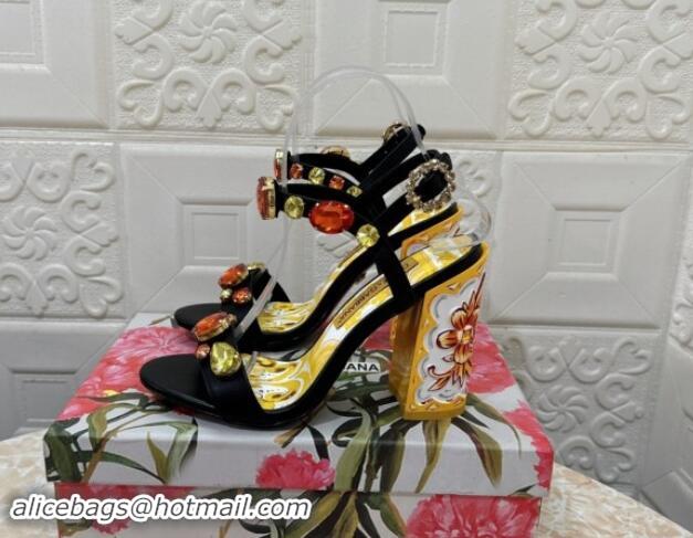 Luxurious Dolce & Gabbana DG Printed Calfskin High Heel Sandals 10.5cm with Strass Black 813001