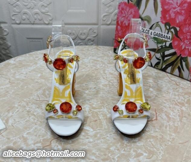 Low Price Dolce & Gabbana DG Printed Calfskin High Heel Sandals 10.5cm with Strass White 813002