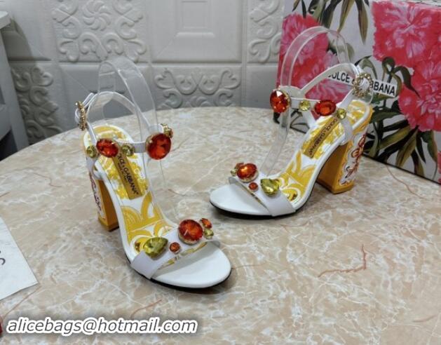 Low Price Dolce & Gabbana DG Printed Calfskin High Heel Sandals 10.5cm with Strass White 813002