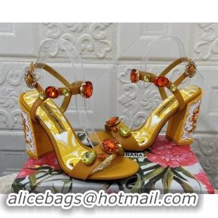 Sophisticated Dolce & Gabbana DG Printed Calfskin High Heel Sandals 10.5cm with Strass Brown 813003