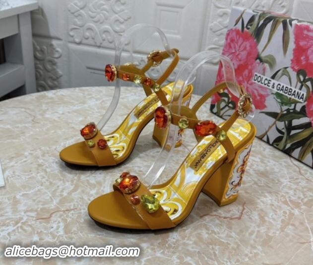 Sophisticated Dolce & Gabbana DG Printed Calfskin High Heel Sandals 10.5cm with Strass Brown 813003