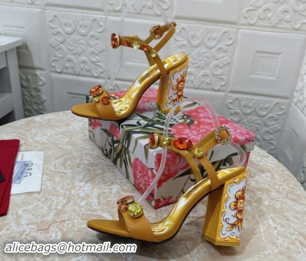 Sophisticated Dolce & Gabbana DG Printed Calfskin High Heel Sandals 10.5cm with Strass Brown 813003