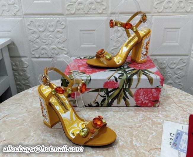 Sophisticated Dolce & Gabbana DG Printed Calfskin High Heel Sandals 10.5cm with Strass Brown 813003