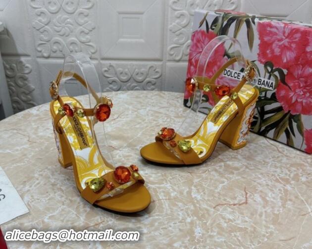 Sophisticated Dolce & Gabbana DG Printed Calfskin High Heel Sandals 10.5cm with Strass Brown 813003