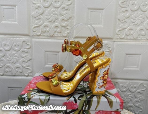 Sophisticated Dolce & Gabbana DG Printed Calfskin High Heel Sandals 10.5cm with Strass Brown 813003