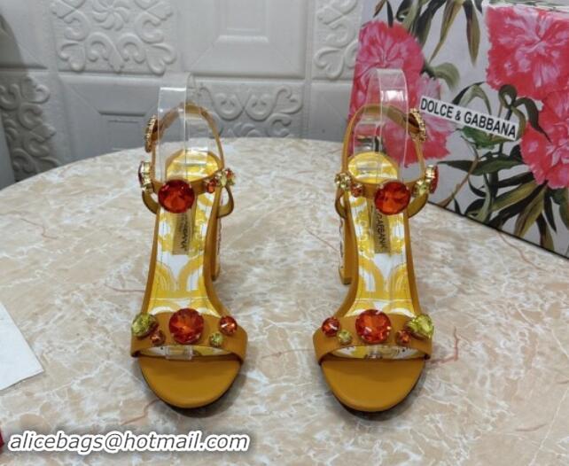 Sophisticated Dolce & Gabbana DG Printed Calfskin High Heel Sandals 10.5cm with Strass Brown 813003