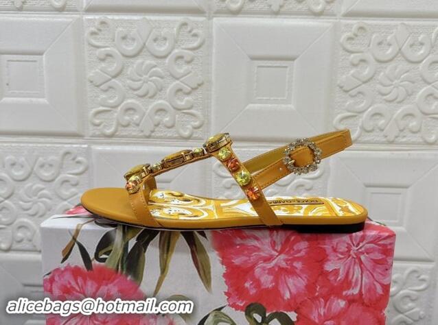 Big Discount Dolce & Gabbana DG Printed Calfskin Flat Slides Sandal with Strass Brown 813005