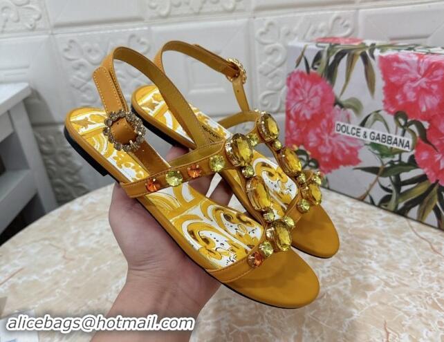 Big Discount Dolce & Gabbana DG Printed Calfskin Flat Slides Sandal with Strass Brown 813005