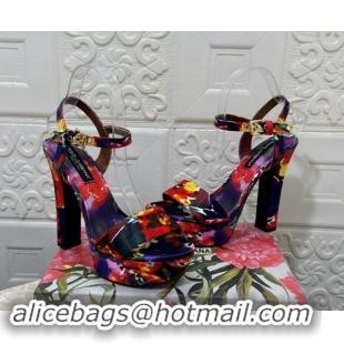 Good Product Dolce & Gabbana DG Printed Satin High Heel Platform Sandals 13.5cm Purple/Red 813008