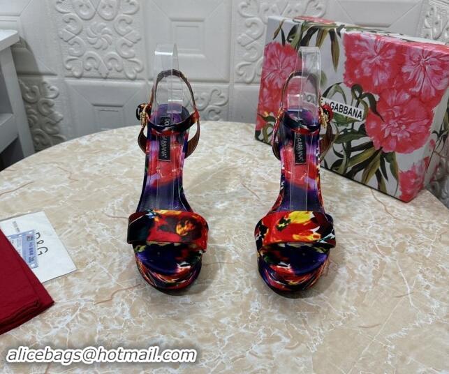 Good Product Dolce & Gabbana DG Printed Satin High Heel Platform Sandals 13.5cm Purple/Red 813008