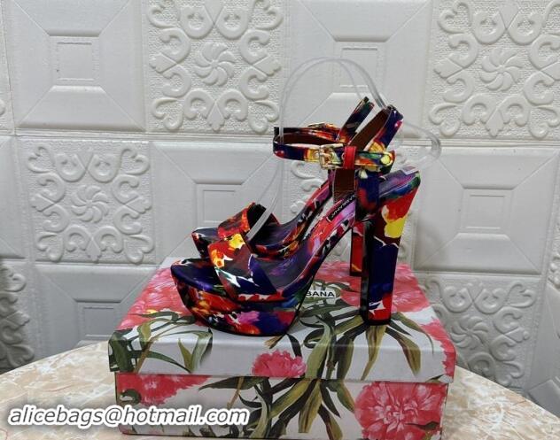 Good Product Dolce & Gabbana DG Printed Satin High Heel Platform Sandals 13.5cm Purple/Red 813008