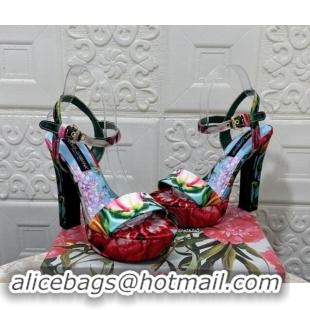 Most Popular Dolce & Gabbana DG Printed Satin High Heel Platform Sandals 13.5cm Light Purple 813009