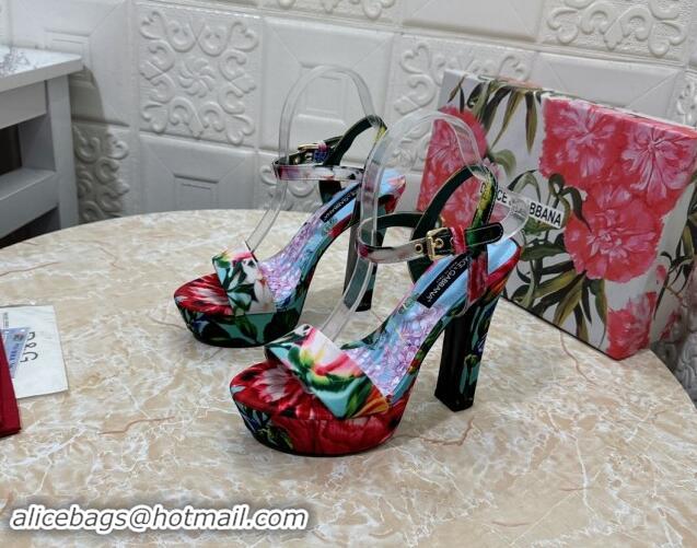 Most Popular Dolce & Gabbana DG Printed Satin High Heel Platform Sandals 13.5cm Light Purple 813009