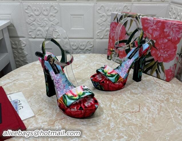 Most Popular Dolce & Gabbana DG Printed Satin High Heel Platform Sandals 13.5cm Light Purple 813009