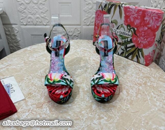 Most Popular Dolce & Gabbana DG Printed Satin High Heel Platform Sandals 13.5cm Light Purple 813009