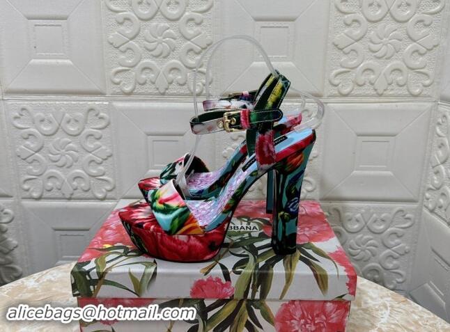 Most Popular Dolce & Gabbana DG Printed Satin High Heel Platform Sandals 13.5cm Light Purple 813009