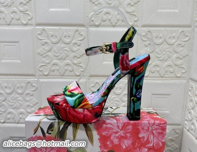 Most Popular Dolce & Gabbana DG Printed Satin High Heel Platform Sandals 13.5cm Light Purple 813009