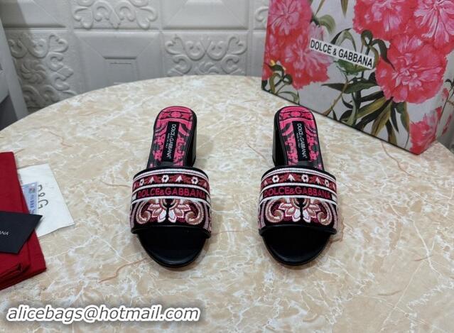 Best Grade Dolce & Gabbana DG Embroidered Heel Slides Sandal 6.5cm Black 813011