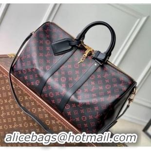 Spot Cheap Louis Vuitton Keepall Bandoulière 45 Travel Bag in Monogram Tomette Canvas M12441 Black/Pink 2024