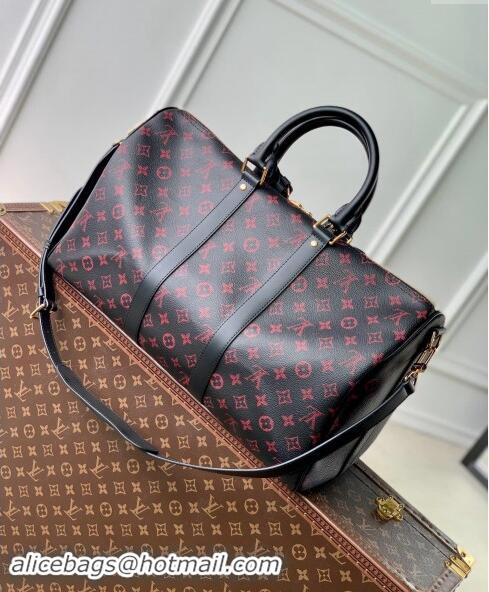 Spot Cheap Louis Vuitton Keepall Bandoulière 45 Travel Bag in Monogram Tomette Canvas M12441 Black/Pink 2024