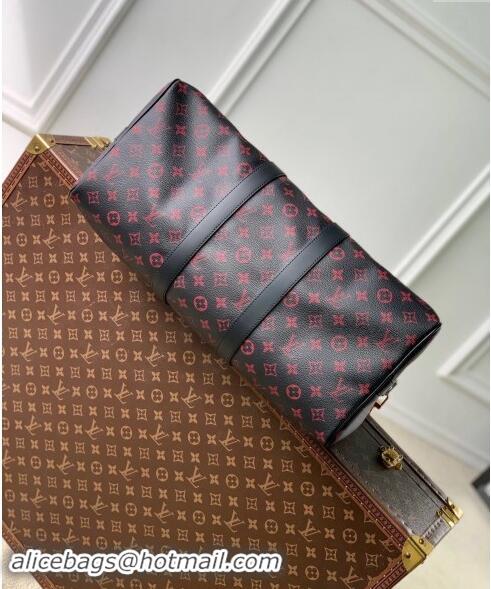 Spot Cheap Louis Vuitton Keepall Bandoulière 45 Travel Bag in Monogram Tomette Canvas M12441 Black/Pink 2024