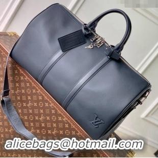 Buy Classic Louis Vuitton Keepall Bandouliere 50 Travel Bag in Ink Blue LV Aerogram Leather M11693 2024