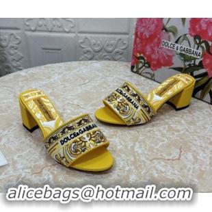 Shop Cheap Dolce & Gabbana DG Embroidered Heel Slides Sandal 6.5cm Yellow 813012