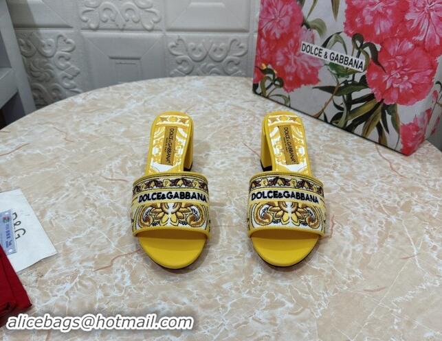 Shop Cheap Dolce & Gabbana DG Embroidered Heel Slides Sandal 6.5cm Yellow 813012