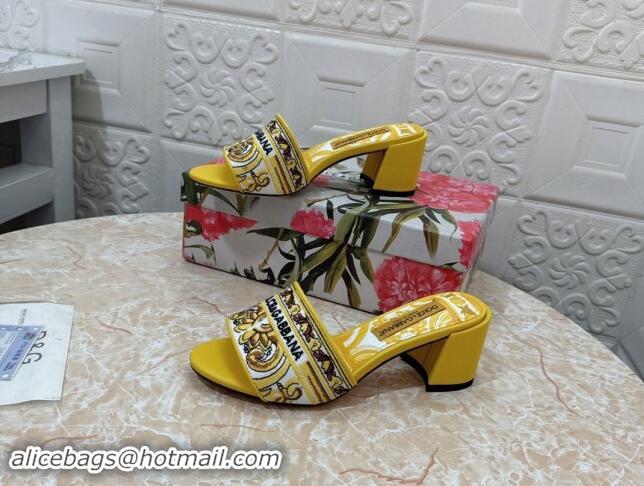 Shop Cheap Dolce & Gabbana DG Embroidered Heel Slides Sandal 6.5cm Yellow 813012