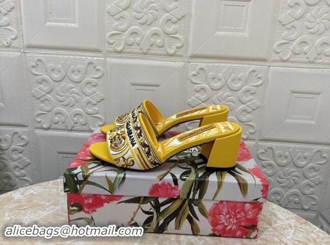 Shop Cheap Dolce & Gabbana DG Embroidered Heel Slides Sandal 6.5cm Yellow 813012