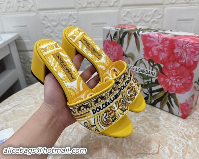 Shop Cheap Dolce & Gabbana DG Embroidered Heel Slides Sandal 6.5cm Yellow 813012