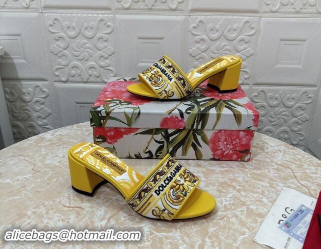 Shop Cheap Dolce & Gabbana DG Embroidered Heel Slides Sandal 6.5cm Yellow 813012