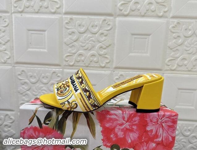 Shop Cheap Dolce & Gabbana DG Embroidered Heel Slides Sandal 6.5cm Yellow 813012