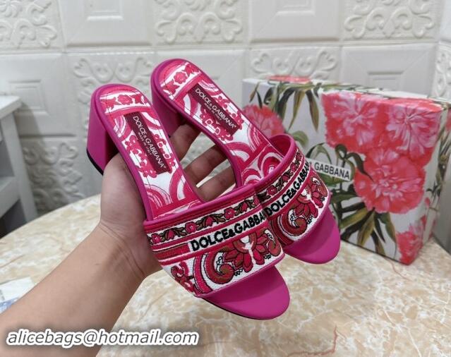 Comfortable Dolce & Gabbana DG Embroidered Heel Slides Sandal 6.5cm Pink 813013