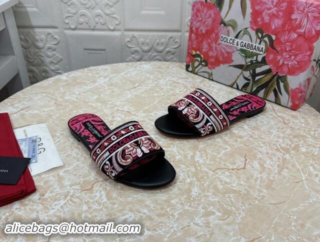 Top Grade Dolce & Gabbana DG Embroidered Flat Slides Sandal Black 813014