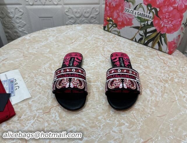 Top Grade Dolce & Gabbana DG Embroidered Flat Slides Sandal Black 813014