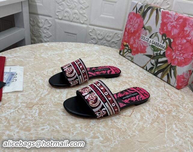 Top Grade Dolce & Gabbana DG Embroidered Flat Slides Sandal Black 813014