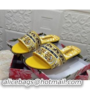 Pretty Style Dolce & Gabbana DG Embroidered Flat Slides Sandal Yellow 813015