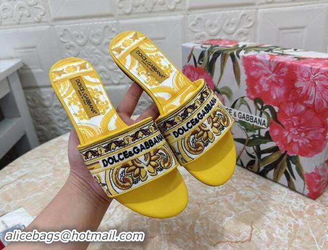 Pretty Style Dolce & Gabbana DG Embroidered Flat Slides Sandal Yellow 813015