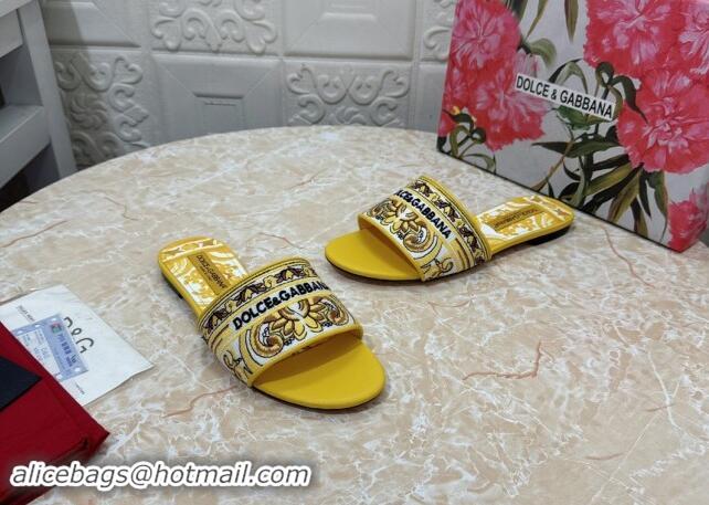 Pretty Style Dolce & Gabbana DG Embroidered Flat Slides Sandal Yellow 813015