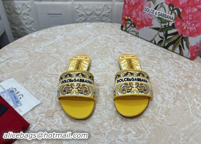 Pretty Style Dolce & Gabbana DG Embroidered Flat Slides Sandal Yellow 813015