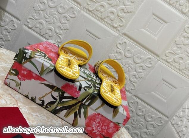 Pretty Style Dolce & Gabbana DG Embroidered Flat Slides Sandal Yellow 813015