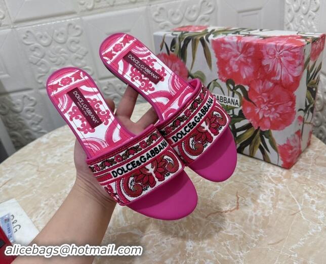 Generous Dolce & Gabbana DG Embroidered Flat Slides Sandal Pink 813016