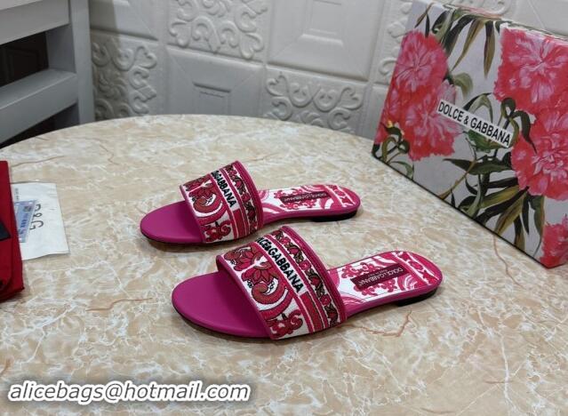 Generous Dolce & Gabbana DG Embroidered Flat Slides Sandal Pink 813016