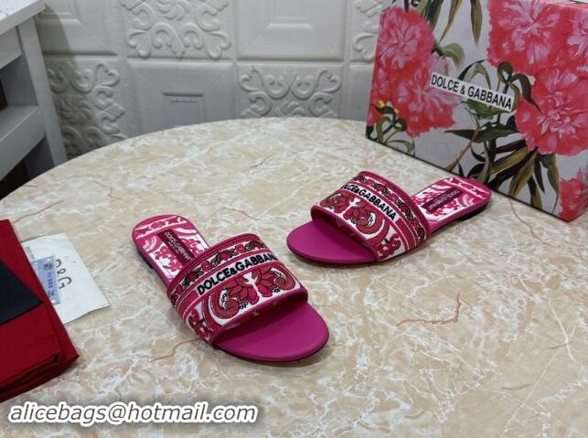 Generous Dolce & Gabbana DG Embroidered Flat Slides Sandal Pink 813016