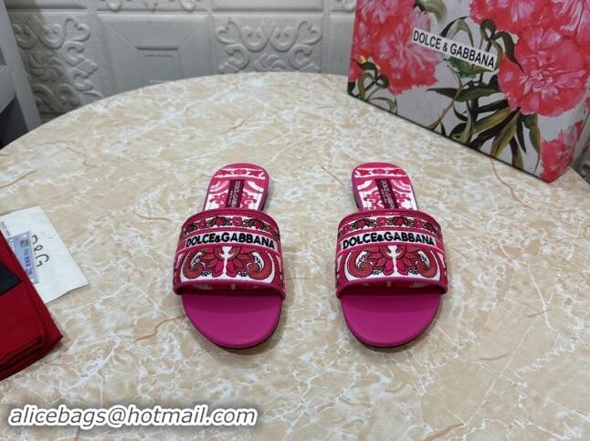 Generous Dolce & Gabbana DG Embroidered Flat Slides Sandal Pink 813016