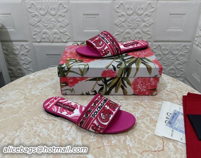 Generous Dolce & Gabbana DG Embroidered Flat Slides Sandal Pink 813016