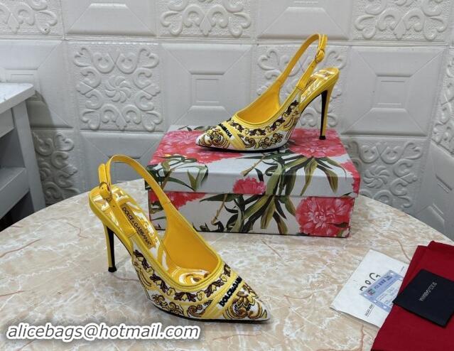 Hot Style Dolce & Gabbana DG Embroidered Slingback Pumps 10cm Yellow 813018