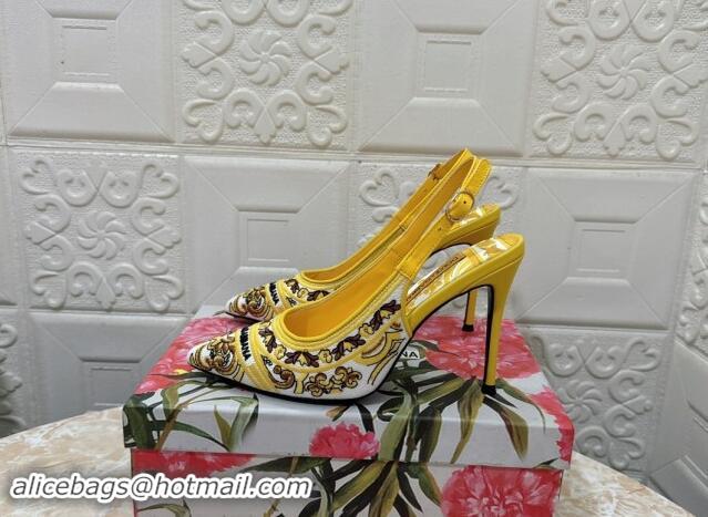 Hot Style Dolce & Gabbana DG Embroidered Slingback Pumps 10cm Yellow 813018