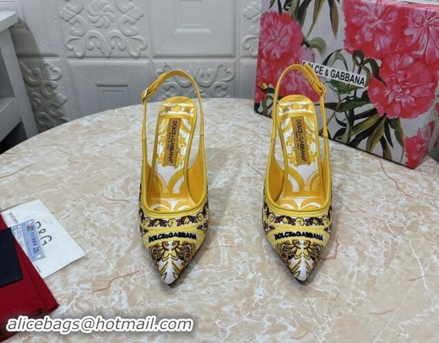 Hot Style Dolce & Gabbana DG Embroidered Slingback Pumps 10cm Yellow 813018